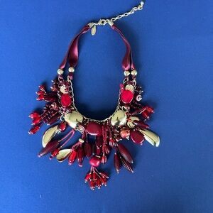 Short Red And Gold-Tone Bib Necklace - Chico’s